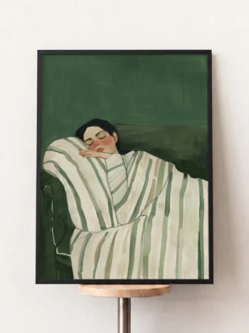 28102 yesil soyut cizgili uyuyan kadin siyah tablo 1.webp